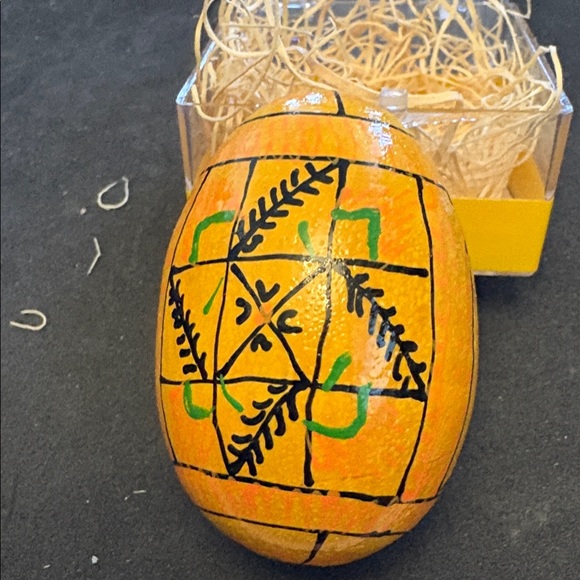 Handcrafted Yellow Wood Rabbit Easter Egg Called Pysanda - Picture 7 of 9